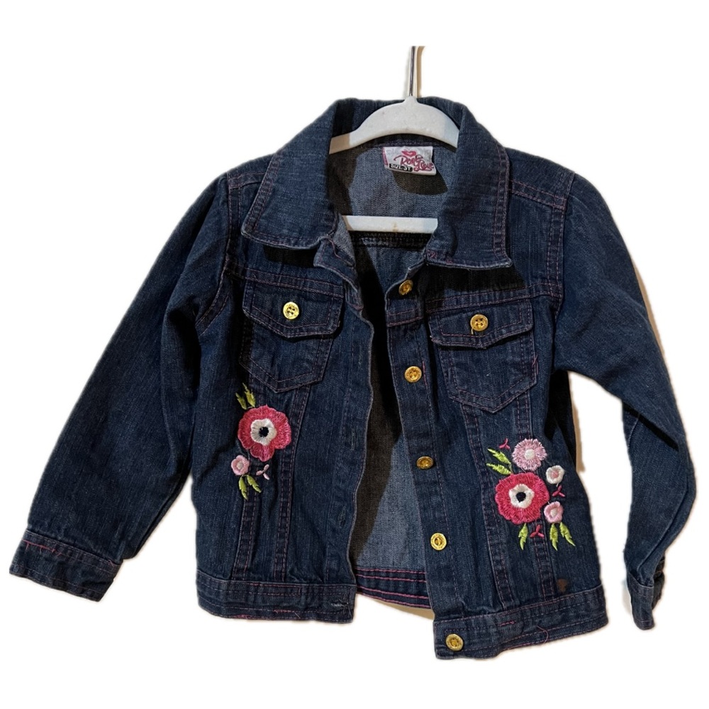 Real Love | Toddler Girls’ Floral Dark Wash Denim Jean Jacket